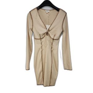 Beivy Tan Ribbed Lace-up Bodycon Dress Size S